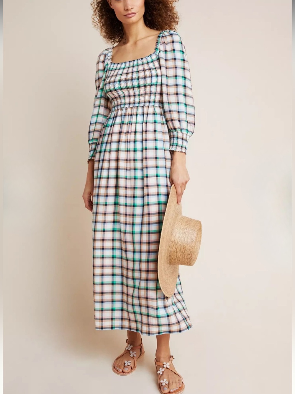 Anthropologie Maeve Cerie Smocked Midi Dress | Size Large